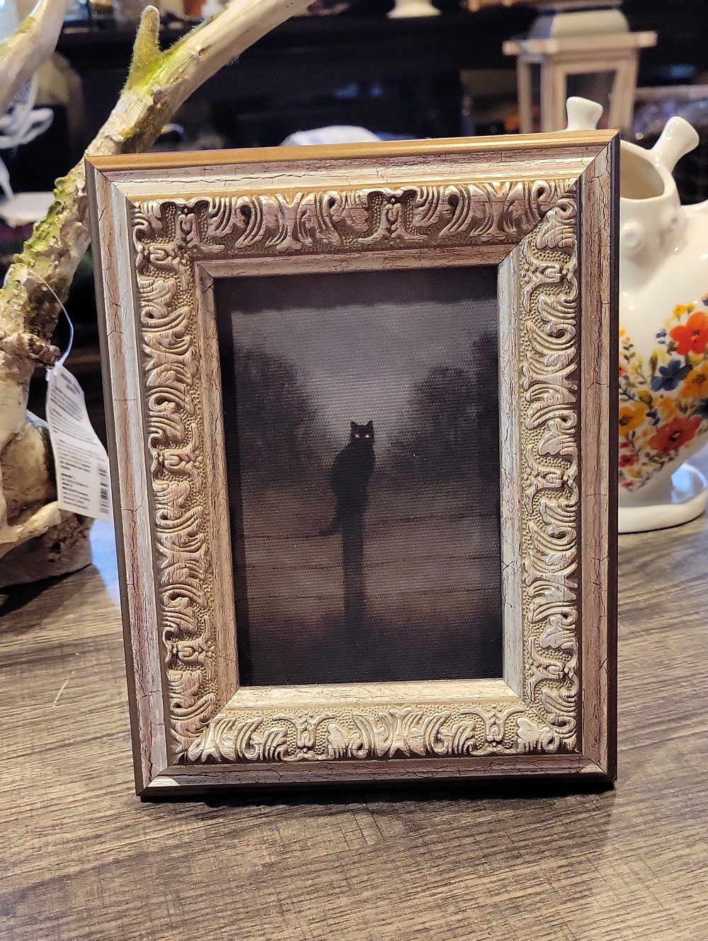 Black Cat On Fence,NWOT/Ornate Frame,Halloween